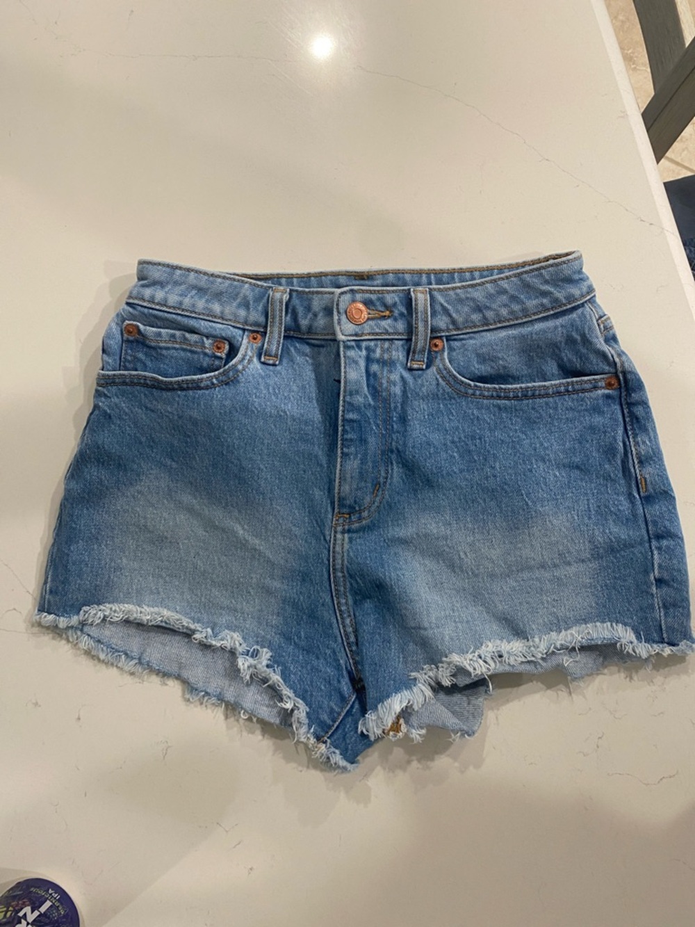 PINK Victoria's Secret Light Blue High-Rise Frayed Denim Shorts